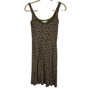 Boden 2P Sleeveless Green Multicolor Bird Printed Midi Dress Womens Artsy Boho